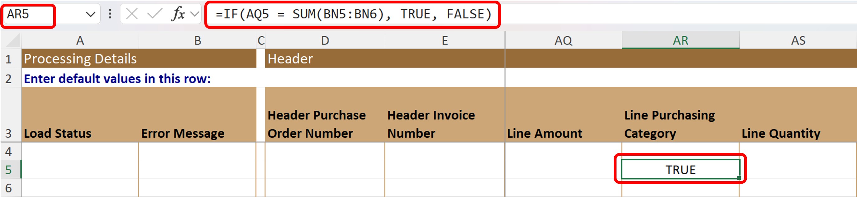 Excel Formula Based - Validate Transaction. Enter Formula in DataSheet - Simplified Loader Excel for Oracle Fusion Cloud ERP